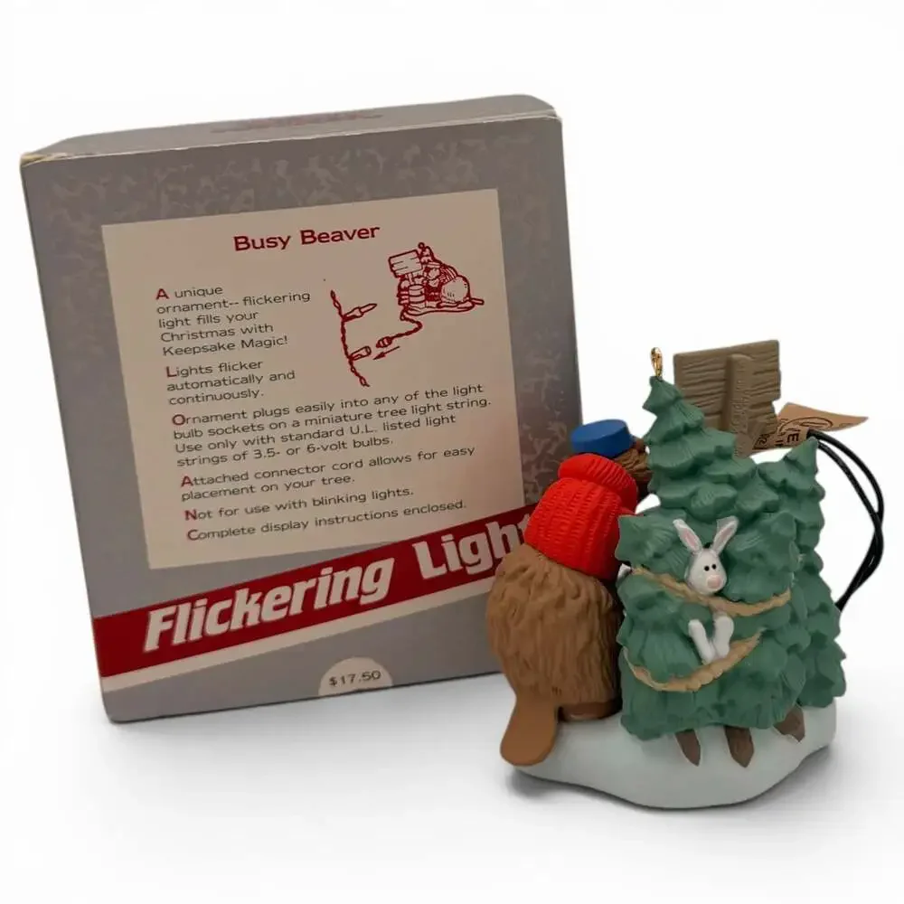 1989 Hallmark Keepsake Magic Busy Beaver Flickering Light Christmas Ornament